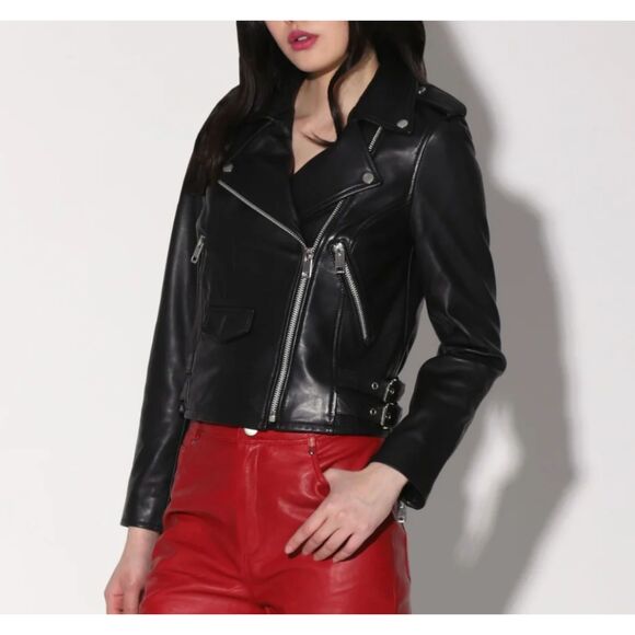 Walter Baker Liz Motorcycle Leather Jacket Black Size M - Picture 2 of 8